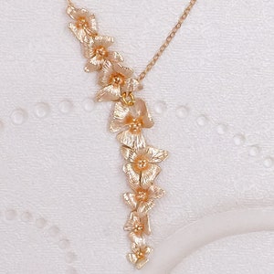 Orchid Flower Necklace Shiny Gold Flower Statement Necklace Asymmetrical Y Necklace Wedding Jewelry Anniversary Prom Birthday Gift for Her