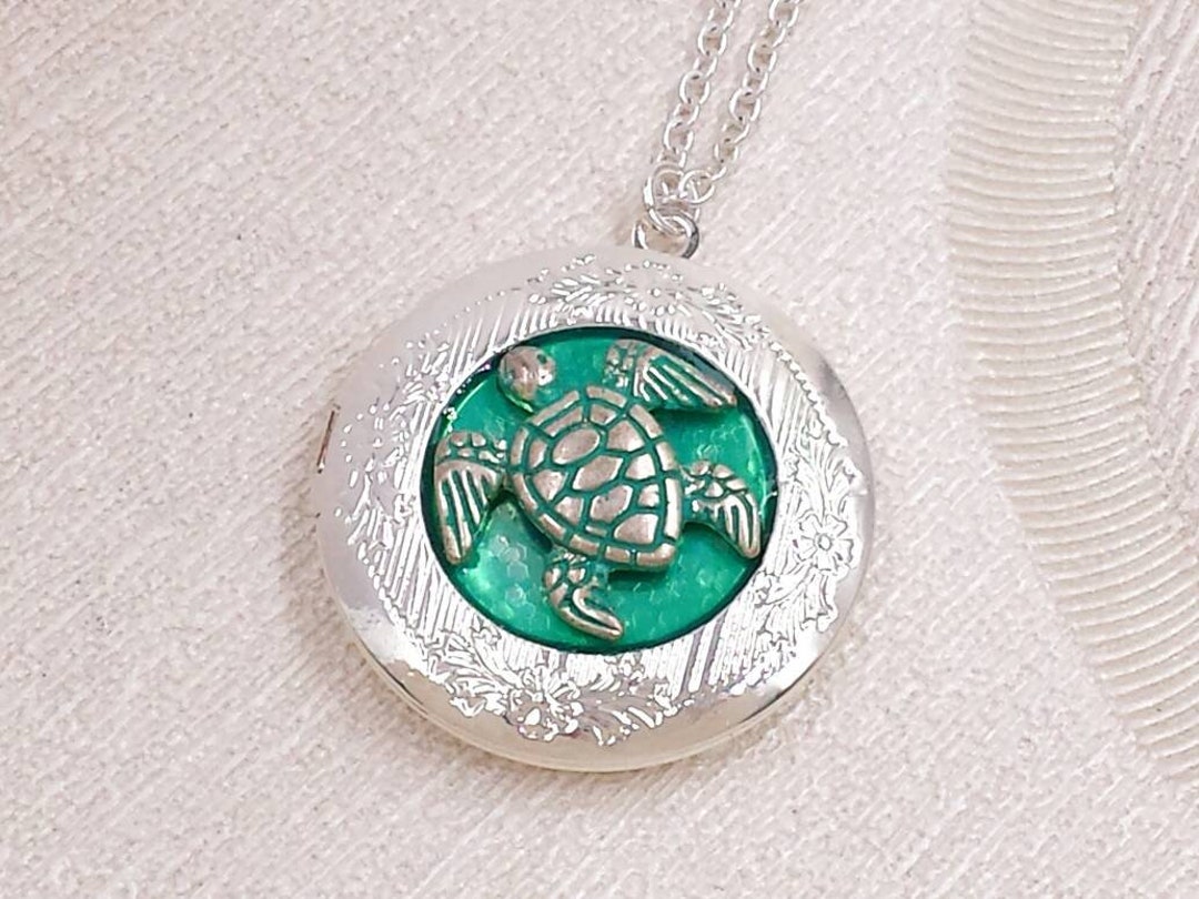 Turtle Locket Turtle Locket Necklace- Seafoam Green Turquoise Ocean Reptile Jewelry ...