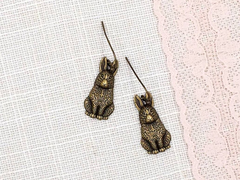 Rabbit Earrings Bunny Earrings Antiqued Brass Rabbit Earrings Etsy