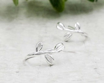 Leaf Earrings Mini Leaf Branch Earrings Sterling Silver Leaves Minimalist Modern Everyday Fashion Jewelry Sister Friends Gift for Her