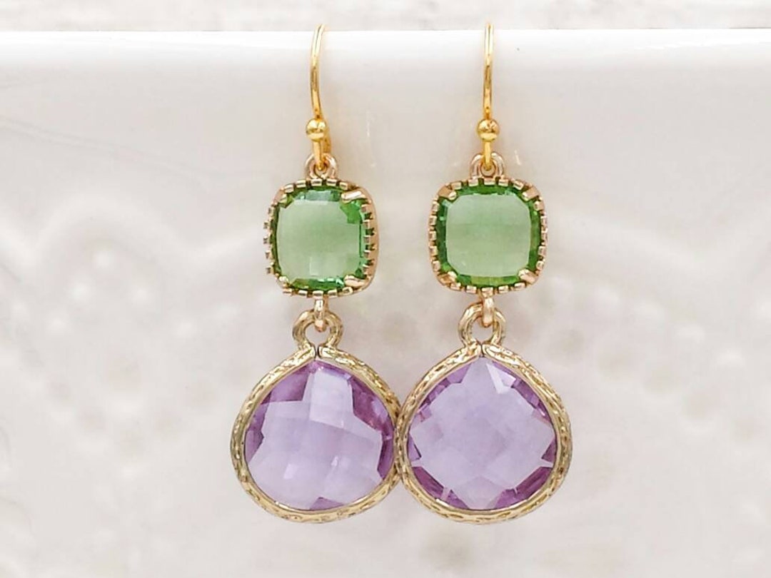 Lavender and Peridot Green Earrings Purple Apple Green - Etsy