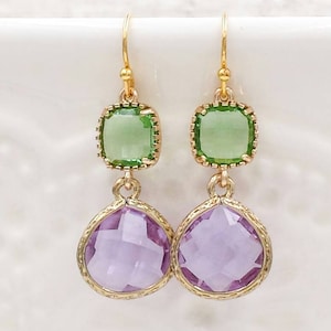 Lavender and Peridot Green Earrings Purple Apple Green Earrings Spring Summer Jewelry Purple Wedding Bridesmaids Gift for Her
