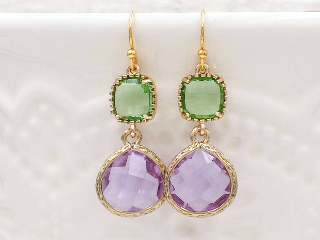 Lavender And Peridot Green Earrings Purple Apple Green Etsy