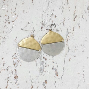 Drop Earrings Hammered Earrings Vintage Style Two Tone Satin - Etsy