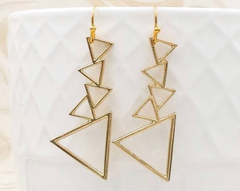 Triangle Earrings, Triangle Dangle Earrings, Gold Triangle Earrings, Boho Chic Bohemian Minimalist Earrings, Geometric Jewelry, Gift for Her