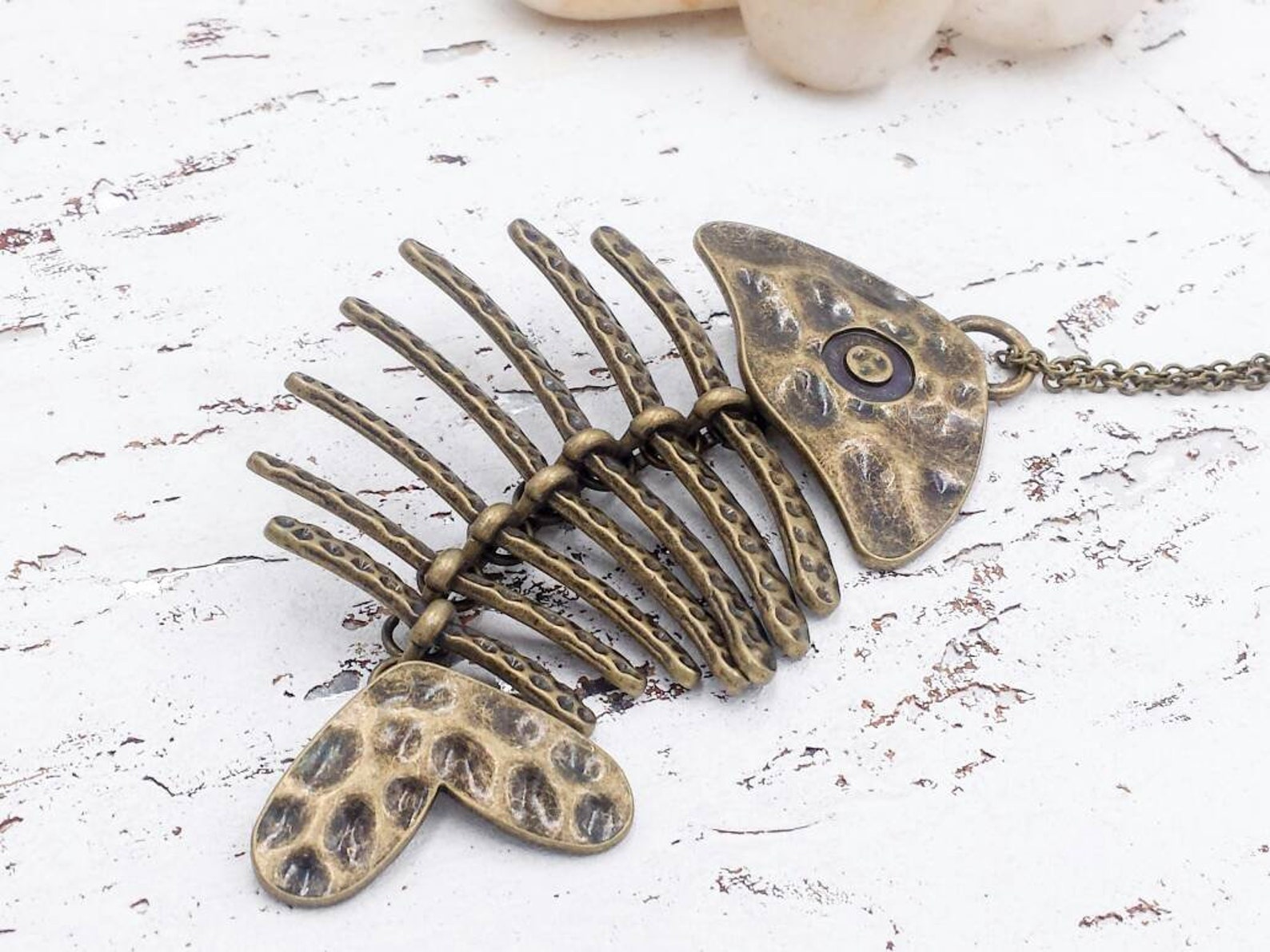 Fish Bone Necklace Large Fishbone Pendant Necklace Fish Etsy