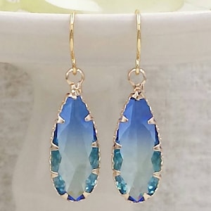 Blue and Green Earrings (3 Colors) Glass Tourmaline Color Crystal Drop and Dangle Earrings Ombre Two Toned Earrings Boho Jewelry