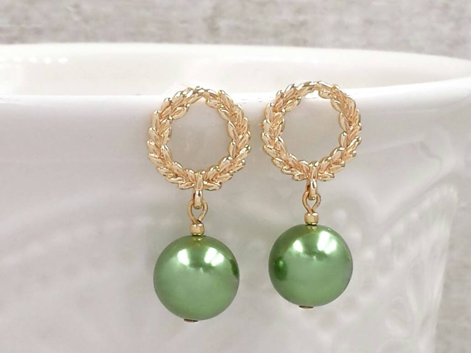 Sage Green Earrings Gold Laurel Wreath Jewelry Eden Green Etsy