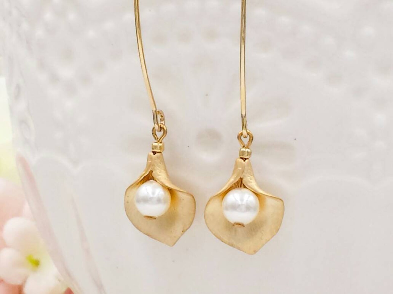 Calla Lily Earrings Gold Flower Long Dangle Earrings Silver | Etsy