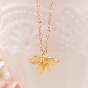 Gold Orchid Necklace Matte Gold Flower Pendant Shiny Gold Orchid Jewelry Wedding Bridal Bridesmaids Prom Anniversary Birthday Gift