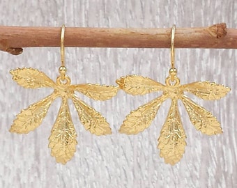 Leaf Earrings Gold Leaf Earrings Tropical Woodland Inspired Boho Chic Bohemian Pot Plant Women Fashion Jewelry