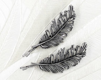 Feather Bobby Pin Fern Leaf Hair Pin Antiqued Silver Hair Clip Woodland Hair Accessories Rustic Wedding Bridesmaids Gift for Her