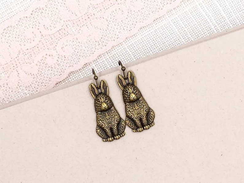 Rabbit Earrings Bunny Earrings Antiqued Brass Rabbit Earrings Etsy