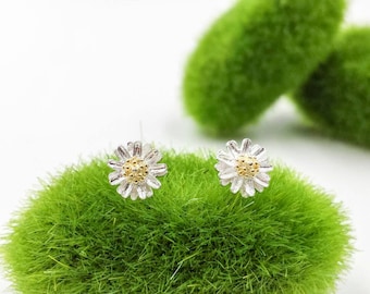 Silver Daisy Earrings, Dainty Flower Stud Earrings Sterling Silver Post Back Earrings Forget-Me-Not Sunflower Jewelry Miniature Gift for Her