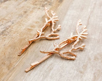 Gold Branch Bobby Pins, Gold Twig Hair Pin, Branch Hair Clips, Forest Woodland Garden Romantic Wedding, Bridal Bridesmaid Gift for Her