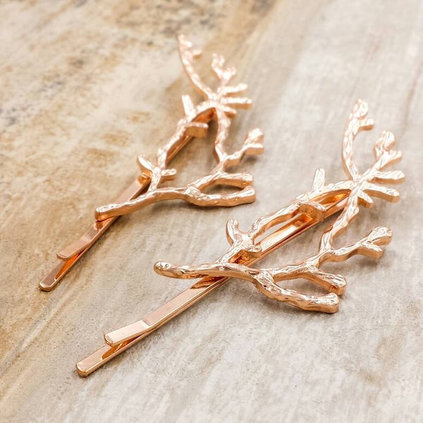 Gold Branch Bobby Pins, Gold Twig Hair Pin, Branch Hair Clips, Forest Woodland Garden Romantic Wedding, Bridal Bridesmaid Gift for Her