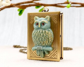 Owl Locket Necklace- Book Necklace Mark of Athena Percy Jackson Annabeth Chase Inspired Nature