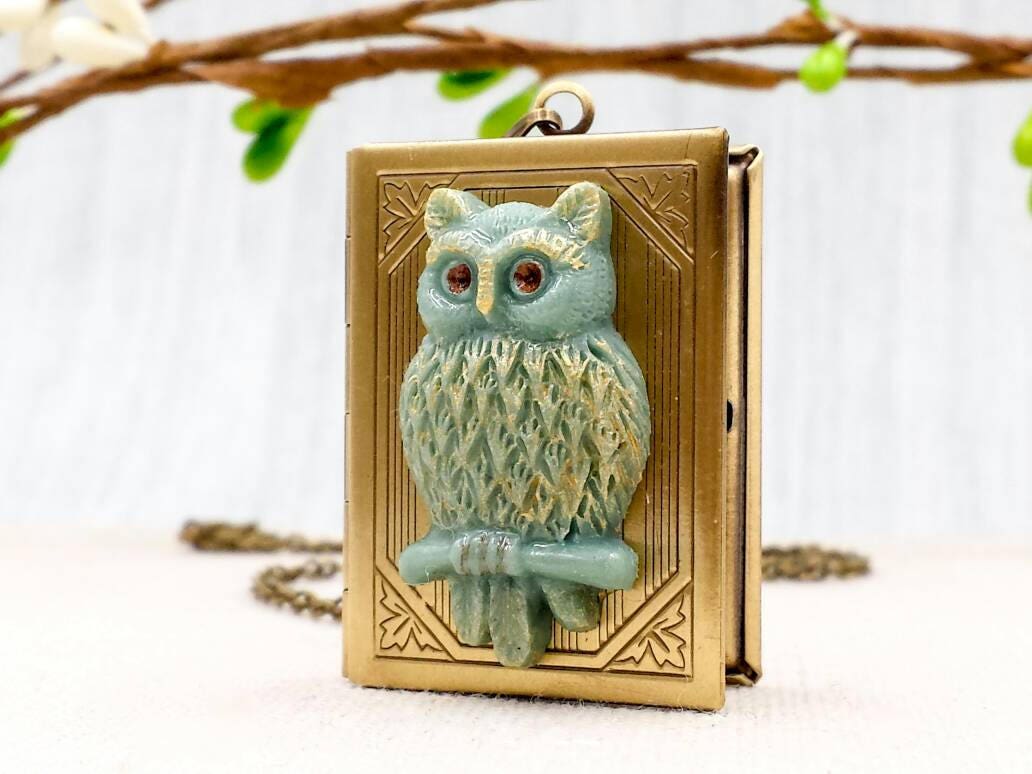 Owl Locket Necklace- Book Necklace Mark of Athena Percy Jackson Annabeth Chase Inspired Nature