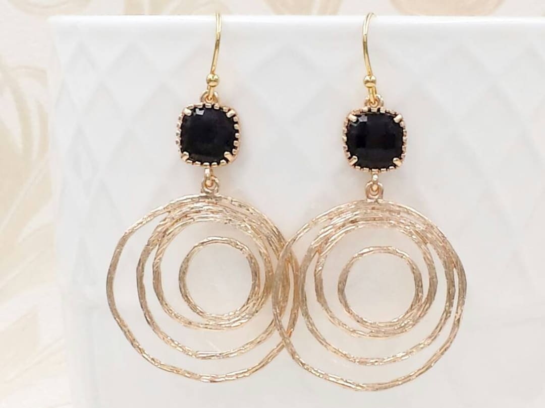 Clip-On Circle Earrings - 2.5 Inch Hoop, Wood Brown Or Black, Gold Tone, For Non-Pierced Ears - View #5