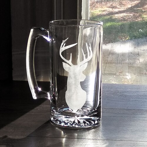 Standing Deer Mug Etched Beer Mug Hunter Gift Nature Scene Etsy