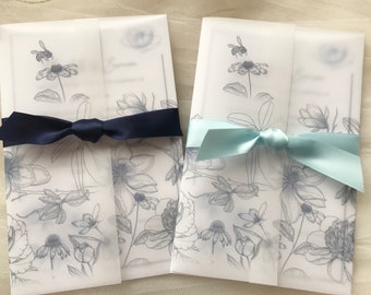 Blue Botanical Vellum Cover Invites