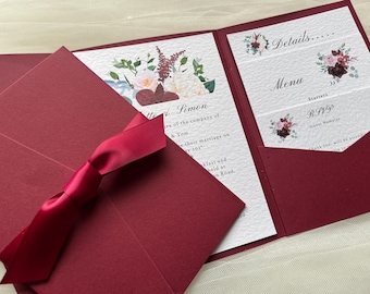 Burgundy Pocketfold Invites – Floral SAMPLE