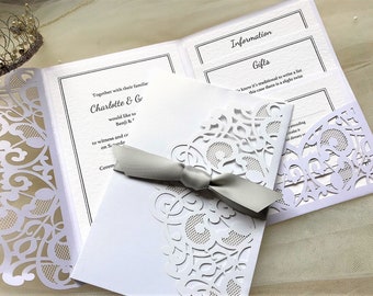 Silver Laser Cut Pocketfold Wedding Invitations -SAMPLE