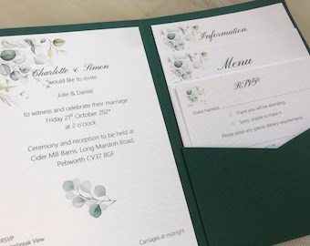 Dark Green Pocketfold Wedding Invitations -SAMPLE