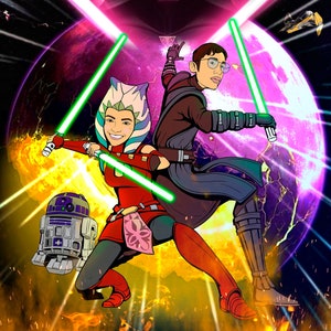 convierte tu retrato en personaje de fantasía y ciencia ficción, retrato de pareja personalizado, póster digital imprimible, regalo de aniversario para novio