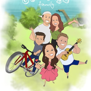 Retrato de familia caricaturesco, Ilustración de pareja divertida personalizada, Regalo de aniversario personalizado para amigos, arte de encargo, artista ucraniano