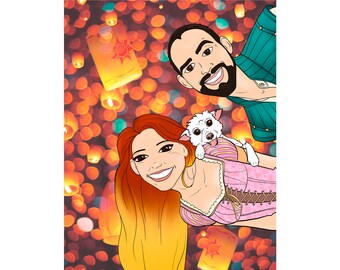 Custom Cartoon Family Portrait from Photo, Anniversary Gift (Digital File)