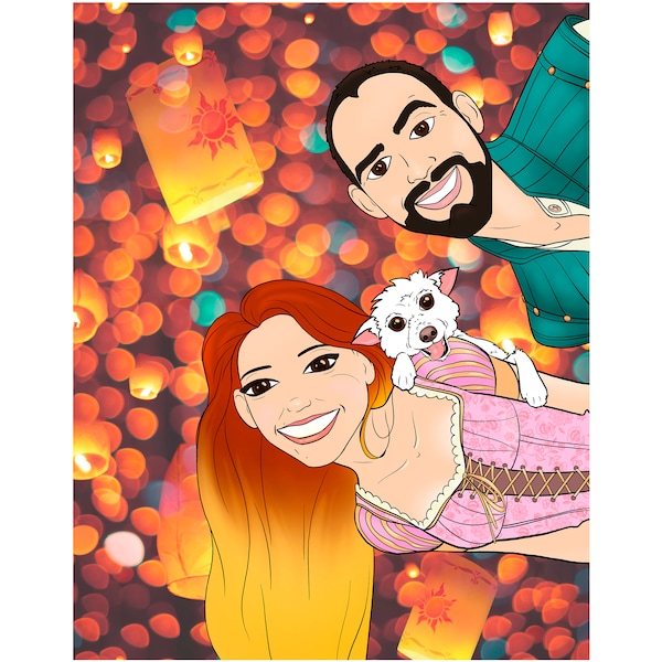 Custom Cartoon Family Portrait from Photo, Anniversary Gift (Digital File)
