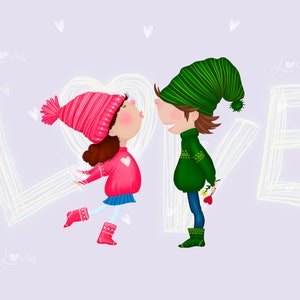 Tarjeta de San Valentín personalizada, imprimible, tarjeta de felicitación personalizada, tarjeta de vacaciones, ilustración de encargo, artista ucraniano