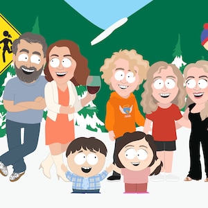 Kerstkaart Cartoon, familieportret met personages, jubileumcadeau, digitale illustraties, afdrukbare gepersonaliseerde poster