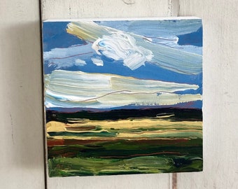 Original landscape painting on birch - 6x6 inch - daydream