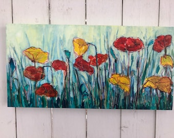 ORIGINAL Floral painting on birch - day dreams