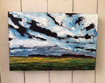 12x18 inch Original Acrylic Canada Prairie Field Landscape Painting on birch - 'You are all I really know'