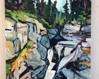 ORIGINAL Landscape painting - 16x20 inch on canvas - Maligne Canyon - ready for a beautiful day