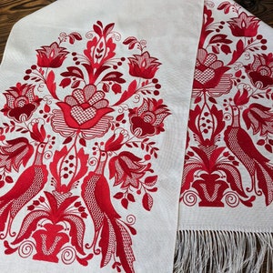 Embroidered wedding ceremonial towel Tree of Life, Ukranian embroidered towel/ Wedding Rushnyk, Red embroidery Tree of Life,