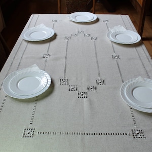 Linen Embroidered Tablecloth & Napkins: Handmade Hardanger Table Cover