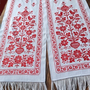 Red wedding embroidered toowel Tree of Life, wedding ceremonial towel with red embroidery, Ukrainian rushnyk