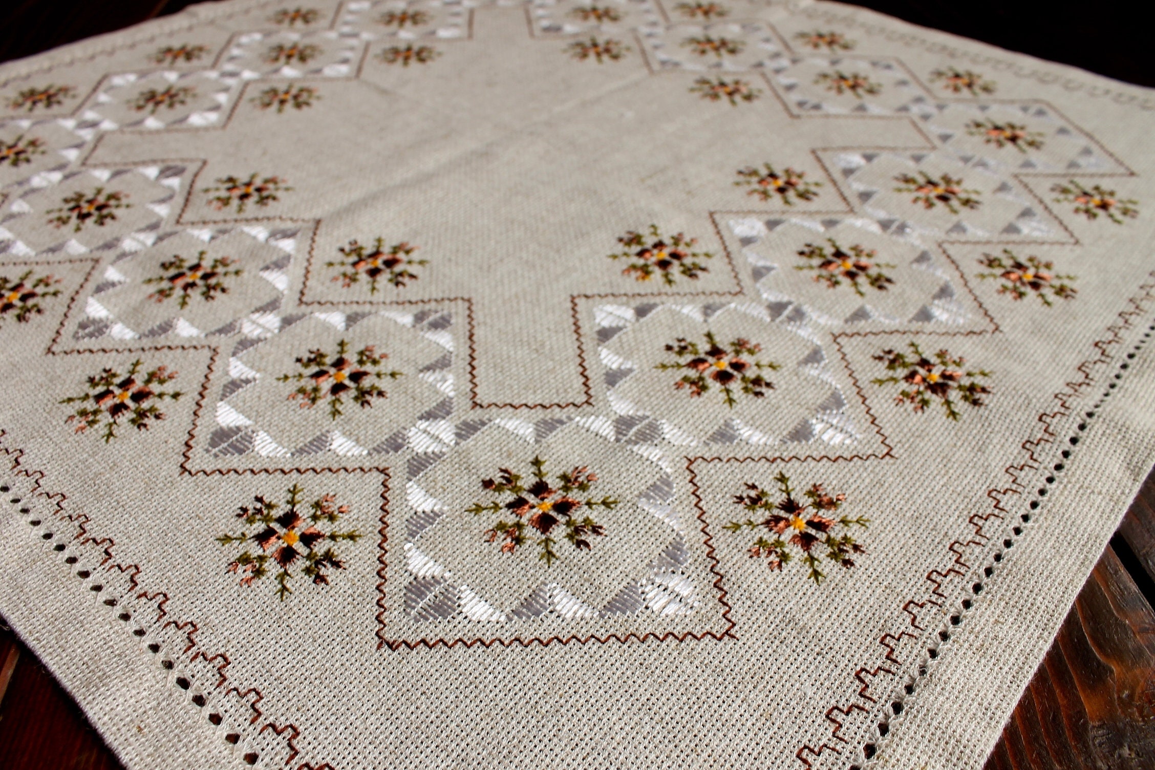 Rustic linen embroidered tablecloth for coffee table small  etsy uk Rustic linen embroidered tablecloth for coffee table small  etsy uk