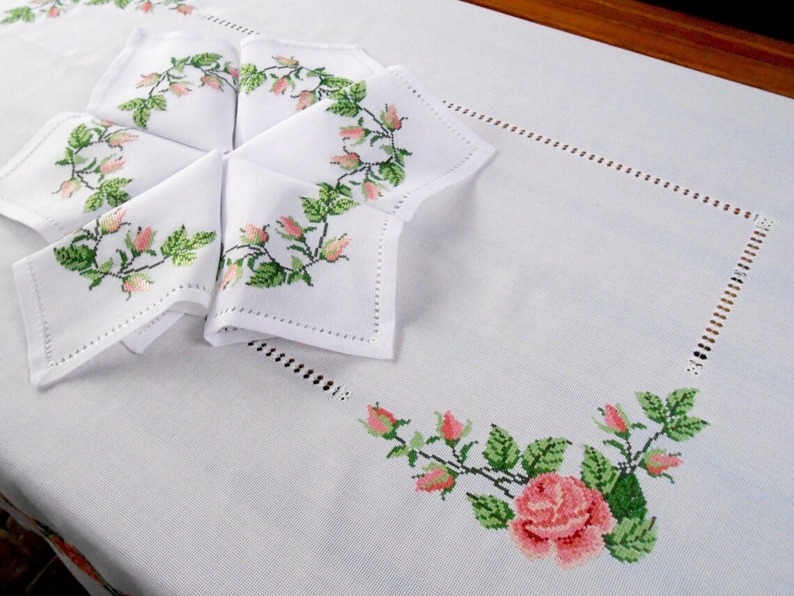 Tablecloth With Roses Large Tablecloth Pink Rose Handmade Etsy