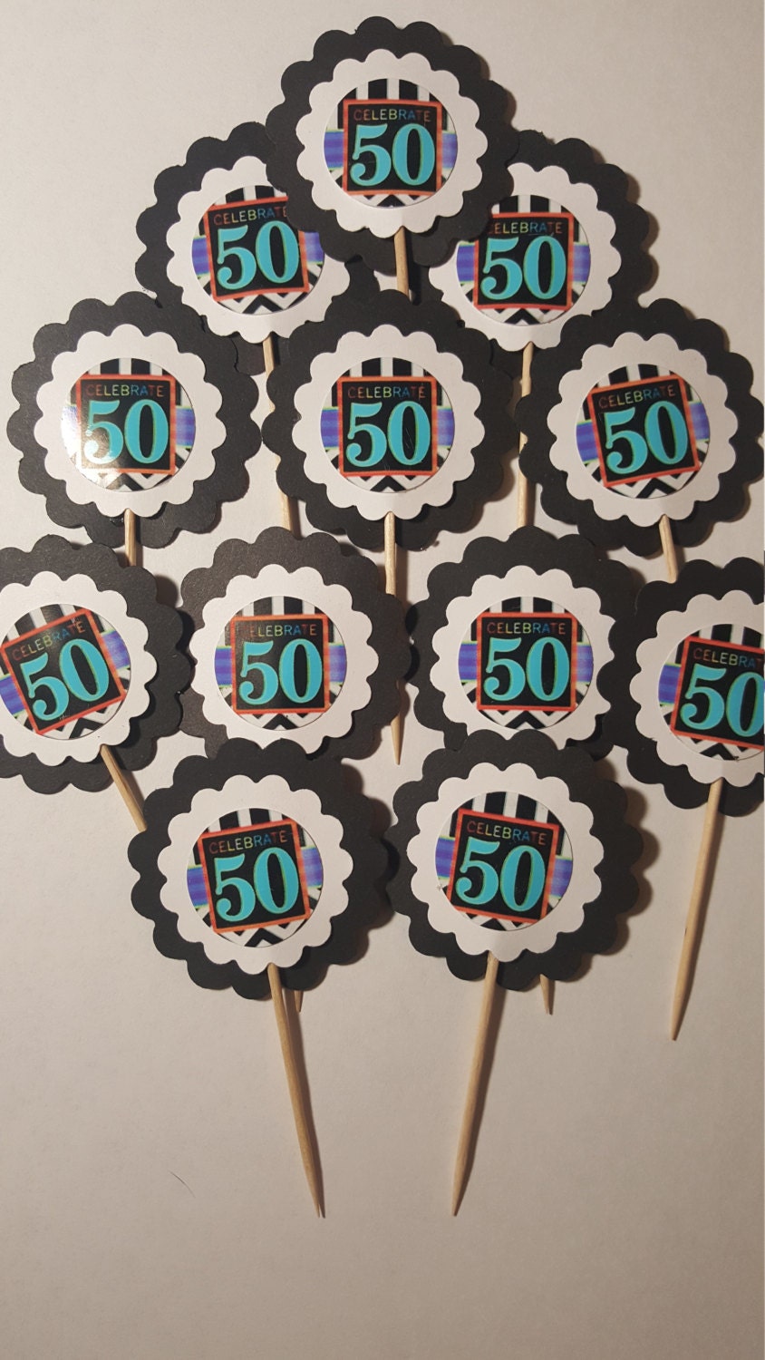 50th Birthday Party Favors Birthday CupCake Toppers one | Etsy