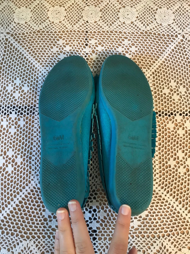 Candies Brand Retro Turquoise Fringe Moccasins Ladies Size 6 12