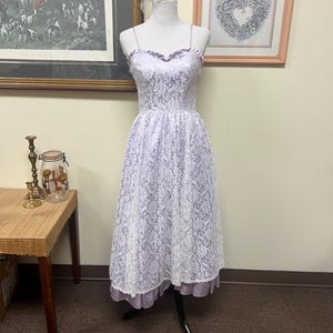 jcpenney purple lace dress 70's Off White And Purple One Shoulder Ruffle Details Maxi Dress By JC Hamlets Vintage