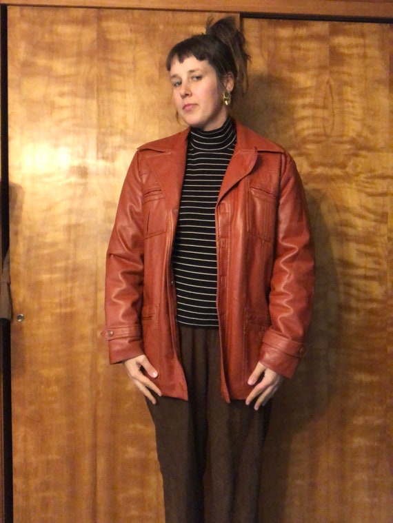 Vintage Rust Faux Leather Jacket, AMEREX, Faux Fur