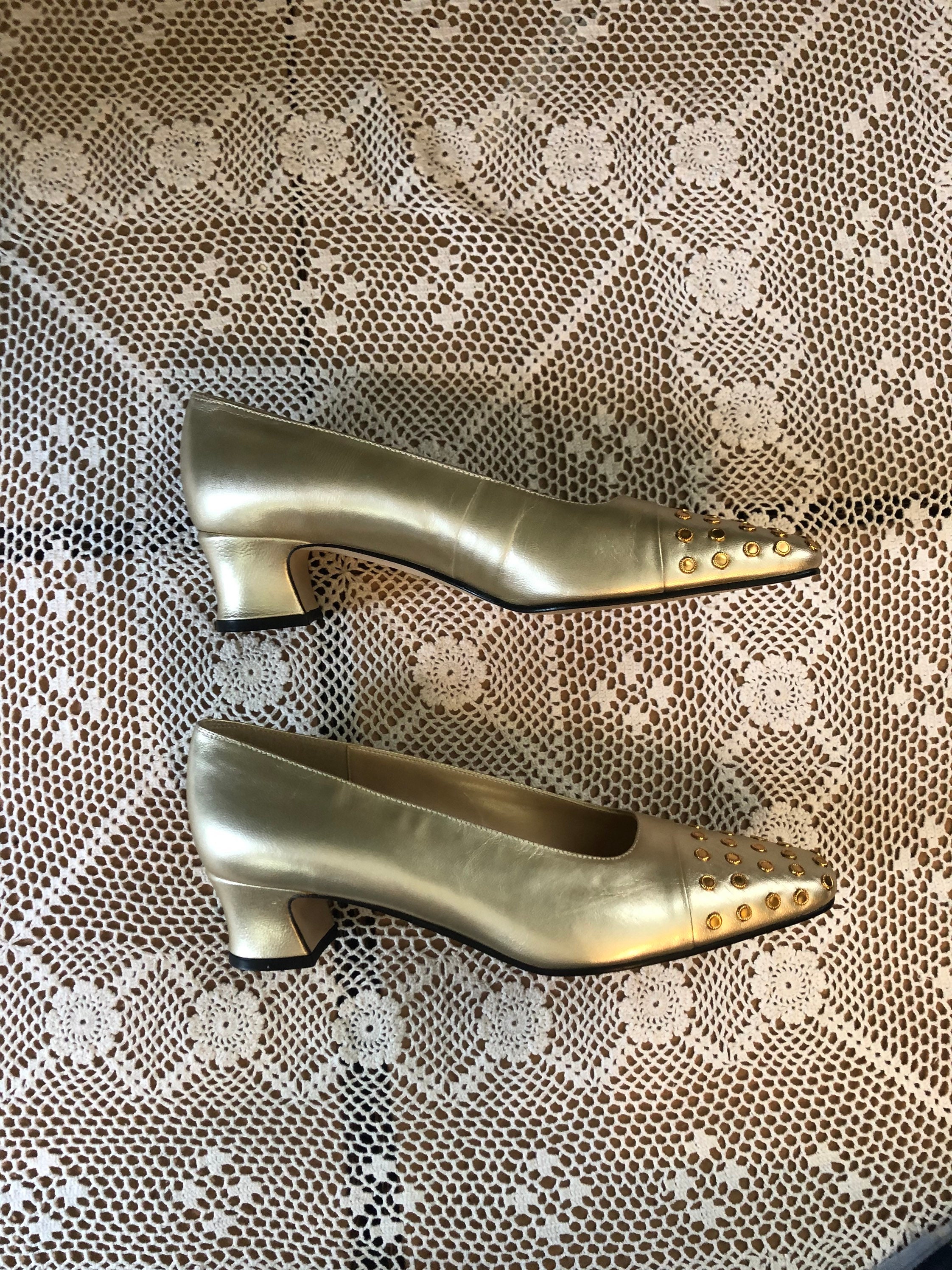 Vintage J Renee Gold Pumps Studded Eighties Heels Retro | Etsy