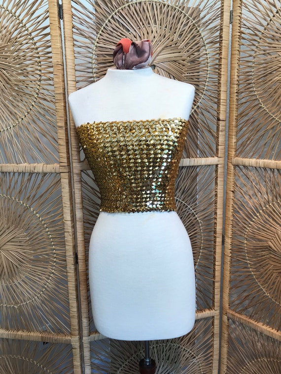 Retro Gold Sequin Tube Top Disco Top Sequin Crop Top Etsy