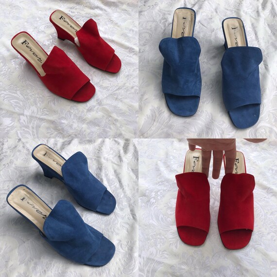 Retro Red or Blue Suede Slides, Nineties Open Toe